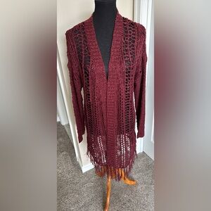 NWT Matty M Burgundy Open-Knit Cardigan XS/S